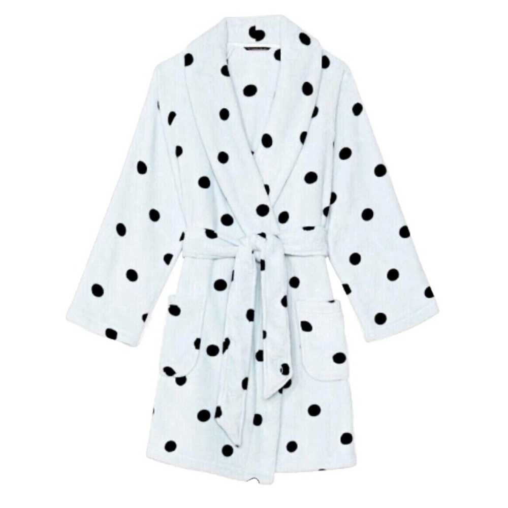 Victoria's Secret blue  Robe with Black Polka Dots